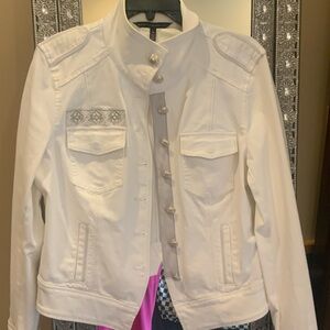 White House Black Market White Jean Jacket with Embellishments